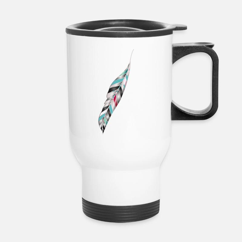 Artful bird feather in ethno style - Thermal mug with handle - white