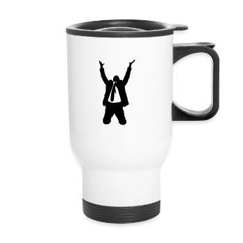 A manager in a suit praying to God for offices - Thermal mug with handle - white - Front