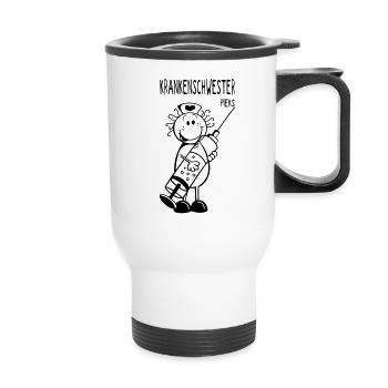 Krankenschwester mit Spritze - Geschenk - Thermobecher mit Tragegriff - Weiß - Vorne