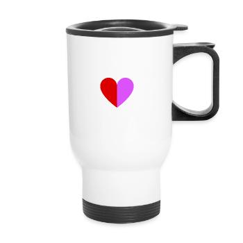 Coeur bicolore rouge-rose foncé - Tasse isotherme avec poignée - blanc - Devant