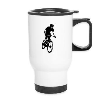 Mountainbiker, Mountainbiken - Thermobecher mit Tragegriff - Weiß - Vorne