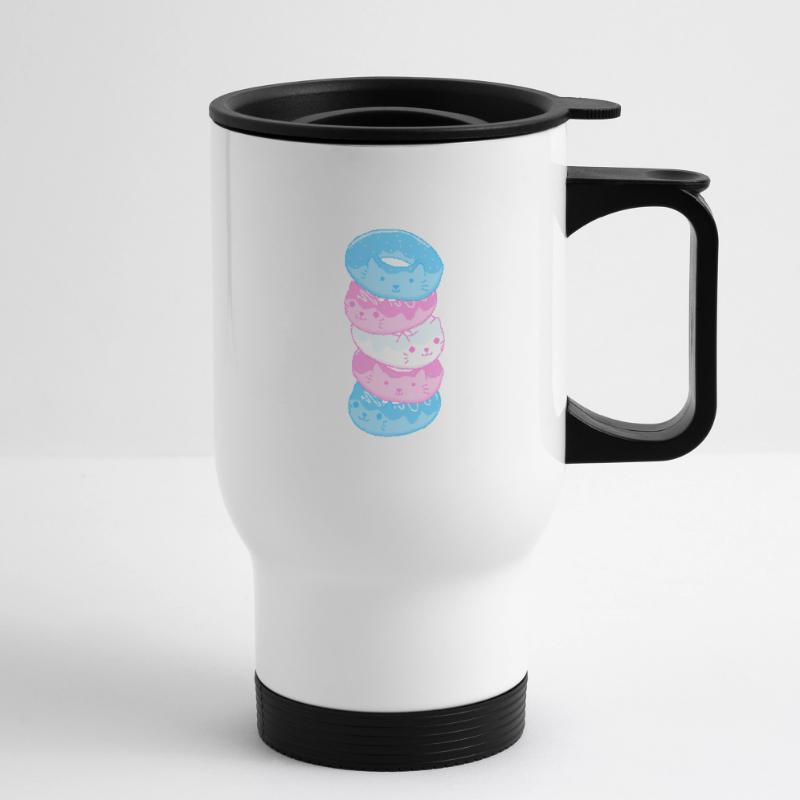 Trans Pride Cat 8-Bit Pixel Donut Stack Trans Thermal mug with handle