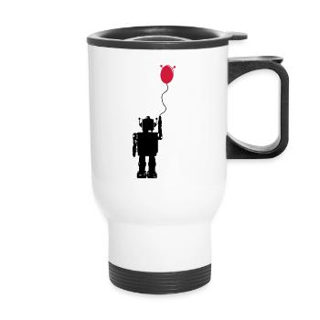 Roboterluftballon Hinten - Thermobecher mit Tragegriff - Weiß - Vorne
