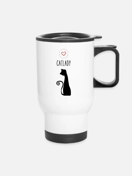 Catlady mit Herz - Thermobecher mit Tragegriff - Weiß