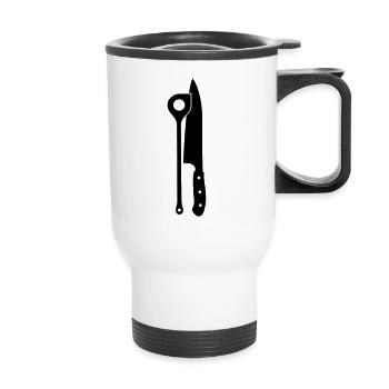 Cuillère en bois et le couteau - Tasse isotherme avec poignée - blanc - Devant