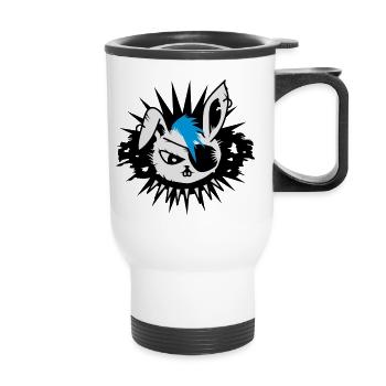 Un lapin avec un cache-oeil et un Mohawk - Tasse isotherme avec poignée - blanc - Devant