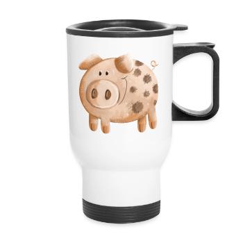 Little pink piggy - pig - piglet - Thermal mug with handle - white - Front