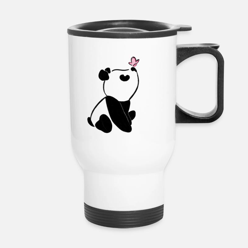 Panda avec papillon – Motif d’animal mignon - Tasse isotherme avec poignée - blanc