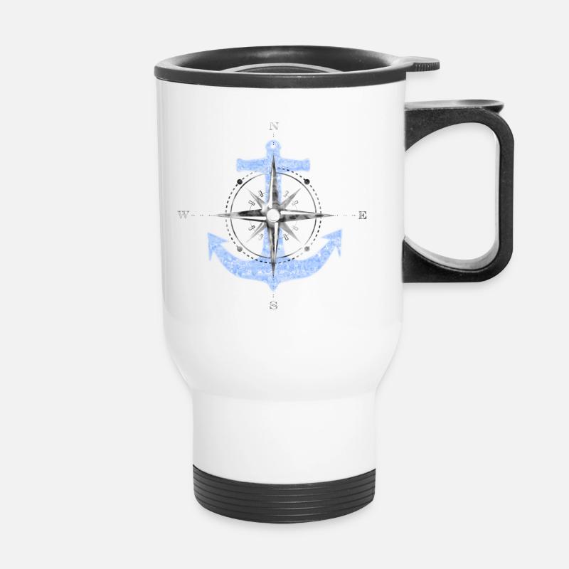 Compass rose and anchor, compass, maritime motif - Thermal mug with handle - white