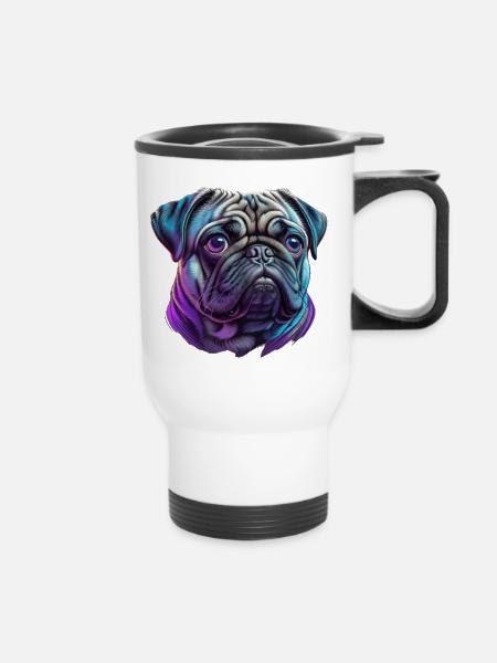Mops Kopf - Thermobecher mit Tragegriff - Weiß
