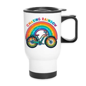 Conception de vélo Chasing Rainbow - Tasse isotherme avec poignée - blanc - Devant