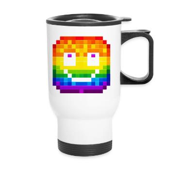 Visage pixelisé Rainbow Smile - Tasse isotherme avec poignée - blanc - Devant