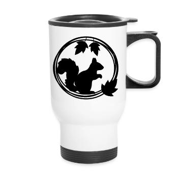 Silhouette d’écureuil en couronne de feuilles - Tasse isotherme avec poignée - blanc - Devant