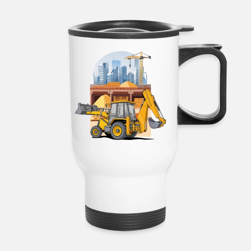 Backhoe Loader, Tractor Loader on Construction Site - Thermal mug with handle - white