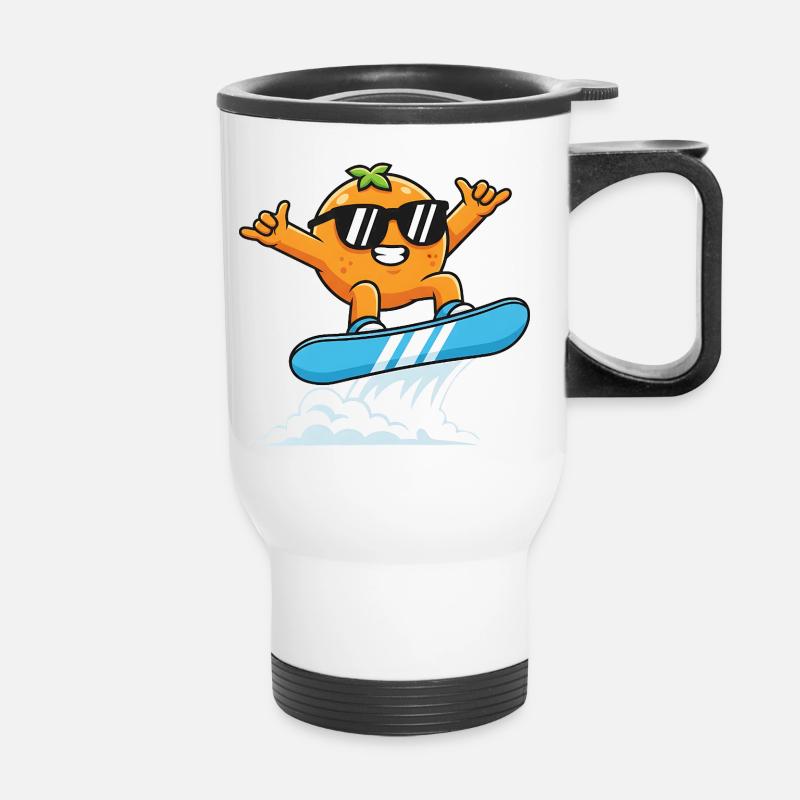 Cool orange with sunglasses while snowboarding - Thermal mug with handle - white
