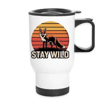 Stay Wild Fuchs – Retro Vintage Sonnenuntergang - Thermobecher mit Tragegriff - Weiß - Vorne
