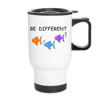 Soyez différent | Poisson, images amusantes, canne à pêche - Tasse isotherme avec poignée - blanc - Devant