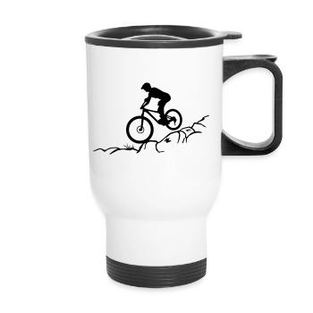 Mountain biking, mountain biking and mountains - Thermal mug with handle - white - Front