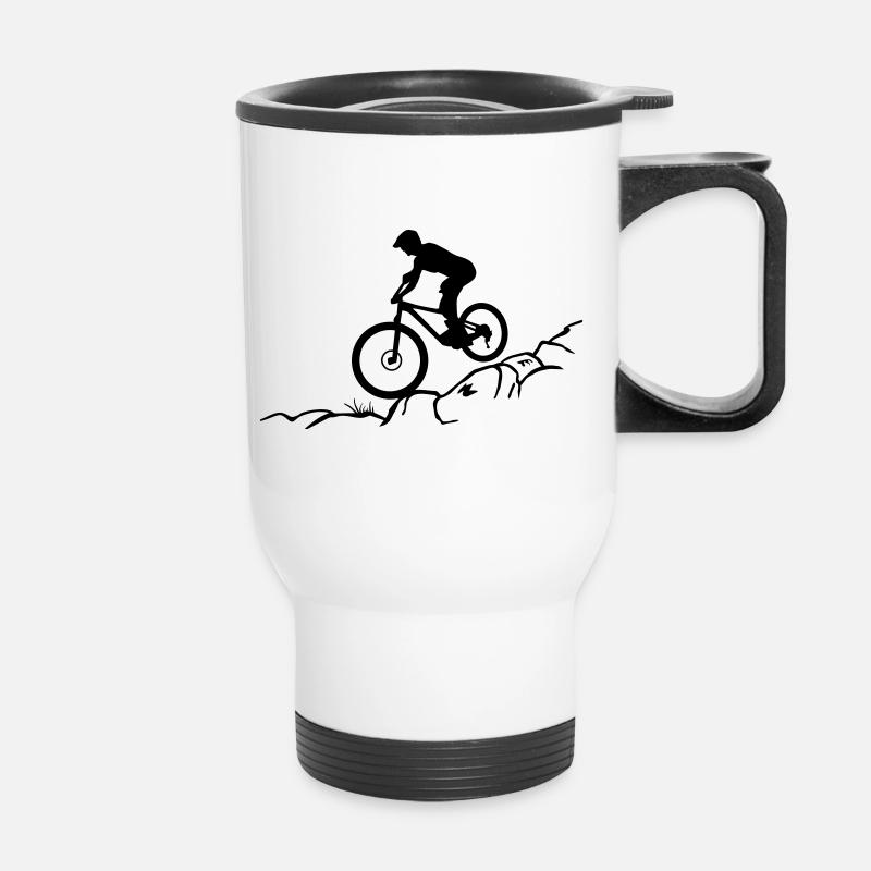 Mountainbiken, Mountainbike und Berge - Thermobecher mit Tragegriff - Weiß
