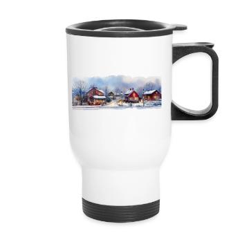 Häuser Winter - Thermobecher mit Tragegriff - Weiß - Vorne