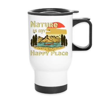 Nature is my happy place, Boat Lake Mountains Trees - Thermal mug with handle - white - Front