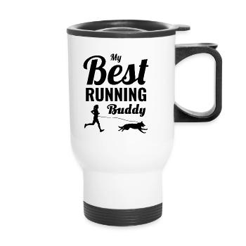 Canicross Trail Running Hund Sport Outdoor Hobby - Thermobecher mit Tragegriff - Weiß - Vorne