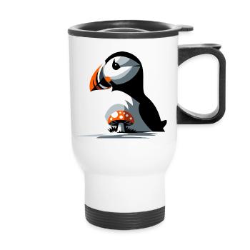 Puffin and toadstool - Thermal mug with handle - white - Front