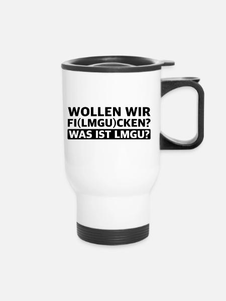 Wollen wir Film gucken | Kino, lustige Sprüche - Thermobecher mit Tragegriff - Weiß