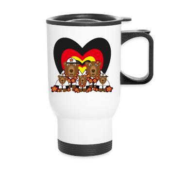 Bärenfamilie mit Deutschlandfahnen Herz. - Thermobecher mit Tragegriff - Weiß - Vorne