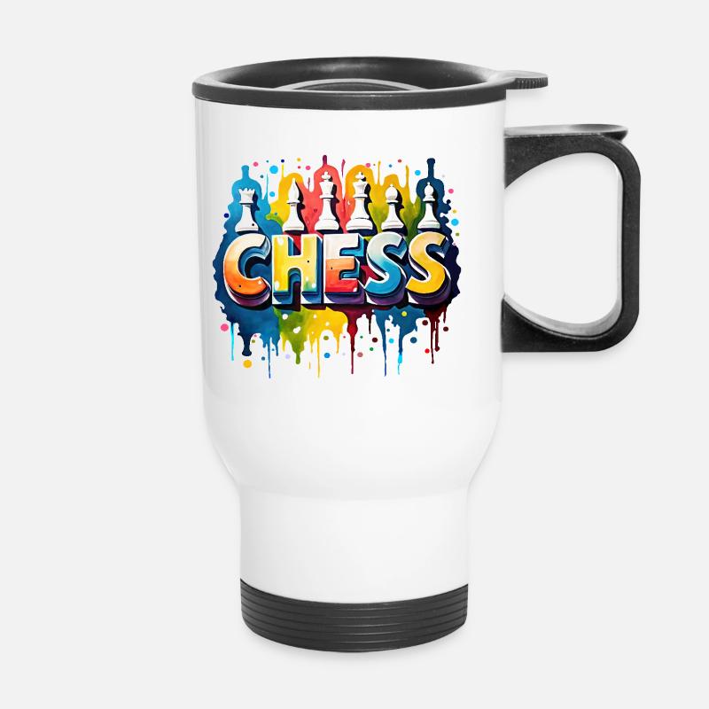 Echecs avec pièces, bordure blanche - Tasse isotherme avec poignée - blanc