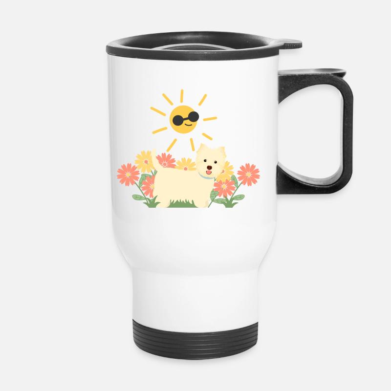 Happy West Highland White Terrier im Sonnenschein - Thermobecher mit Tragegriff - Weiß