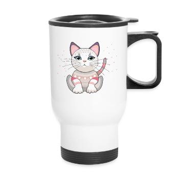 Katze Maneki Neko - Thermobecher mit Tragegriff - Weiß - Vorne