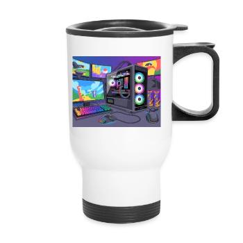 Farbenfrohes RGB-Gaming-Setup - Thermobecher mit Tragegriff - Weiß - Vorne