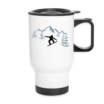 Snowboarder, Snowboarding, Snowboard - Thermobecher mit Tragegriff - Weiß - Vorne
