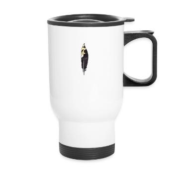 Petite plume noire dessinée à la main (grand pic tacheté) - Tasse isotherme avec poignée - blanc - Devant