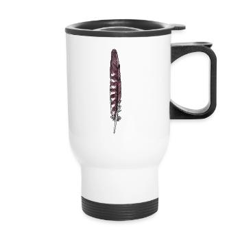 Feather brown-white hand-drawn (kestrel) - Thermal mug with handle - white - Front