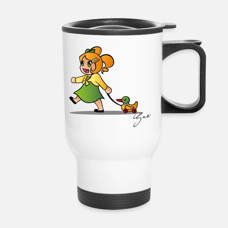 Mädchen mit Ente - Thermobecher mit Tragegriff - Weiß