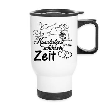 Kuschelzeit,schönste Zeit Hunde, Sprüche, Geschenk - Thermobecher mit Tragegriff - Weiß - Vorne