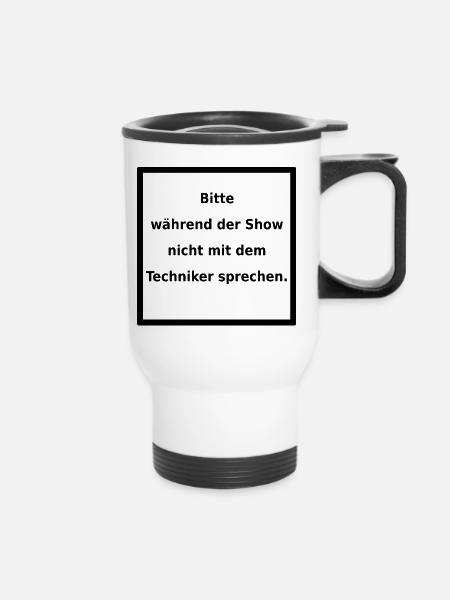 Warnhinweis: Techniker. (black) - Thermobecher mit Tragegriff - Weiß
