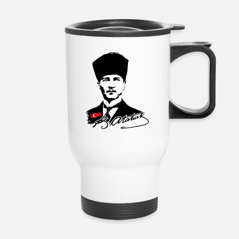 Atatürk Silhouette mit Türkflagge - Thermobecher mit Tragegriff - Weiß