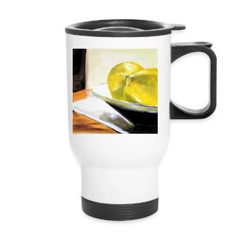 still life lemon painting art yellow canvas oil - Thermal mug with handle - white - Front