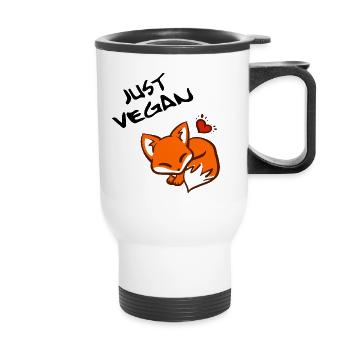 Just Vegan - Fox Geschenkidee Veganer Fuchs - Thermobecher mit Tragegriff - Weiß - Vorne