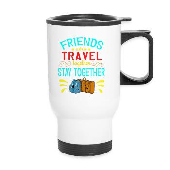 Mit Freunden reisen? Ein schönes reisendes Design - Thermobecher mit Tragegriff - Weiß - Vorne