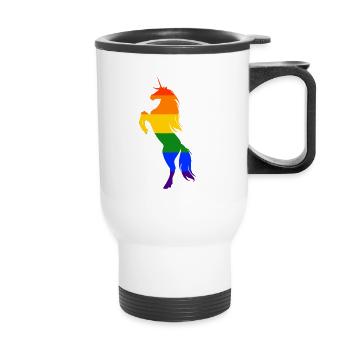 Unicorn LGBT Gay Pride Regenbogen CSD - Thermobecher mit Tragegriff - Weiß - Vorne