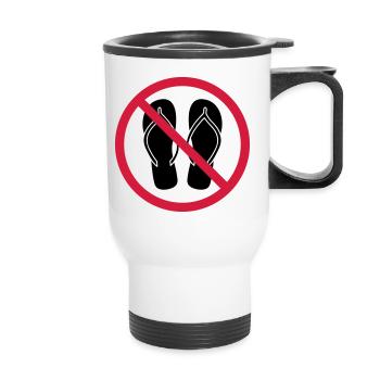 no flip flops prohibited shield zone area clipa - Thermal mug with handle - white - Front