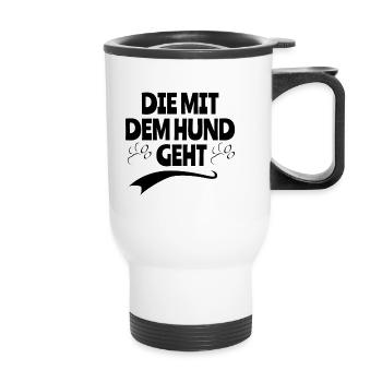 Die mit dem Hund geht - Thermobecher mit Tragegriff - Weiß - Vorne
