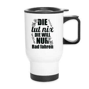 Fahrrad – Shirt Radsport Drahtesel Geschenk - Thermobecher mit Tragegriff - Weiß - Vorne