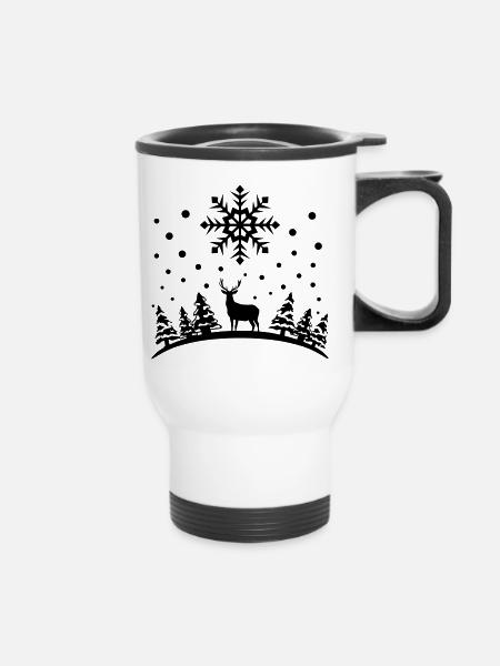 Winter - deer, forest and snow - Thermal mug with handle - white