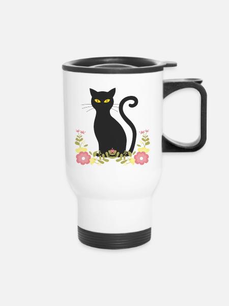 Schwarze katze - Thermobecher mit Tragegriff - Weiß