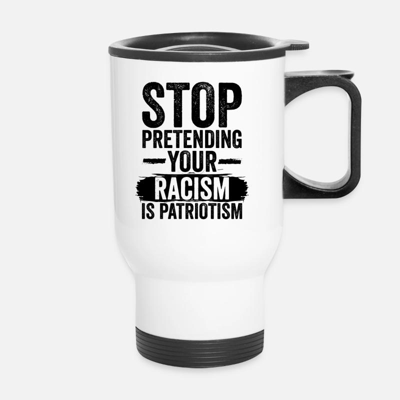 Rassismus Stoppen | Gegen Nazis Antifa Geschenke - Thermobecher mit Tragegriff - Weiß